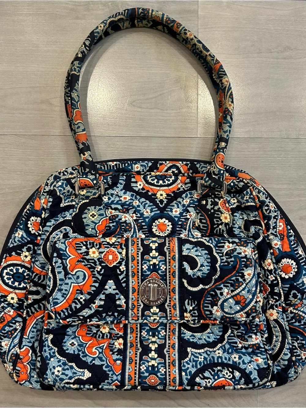 Vera Bradley Marrakesh Satchel Handbag Purse Blue Orange Paisley Quilted